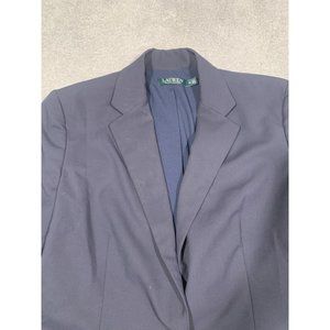 Lauren Ralph Lauren Womens Suit Jacket Blazer Navy Blue 1 Silver‎ Button Size 12